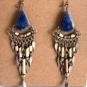 NWOT - Lapis Lazuli, Bamboo and Silver Dangle Earrings on Silver Hooks E125
